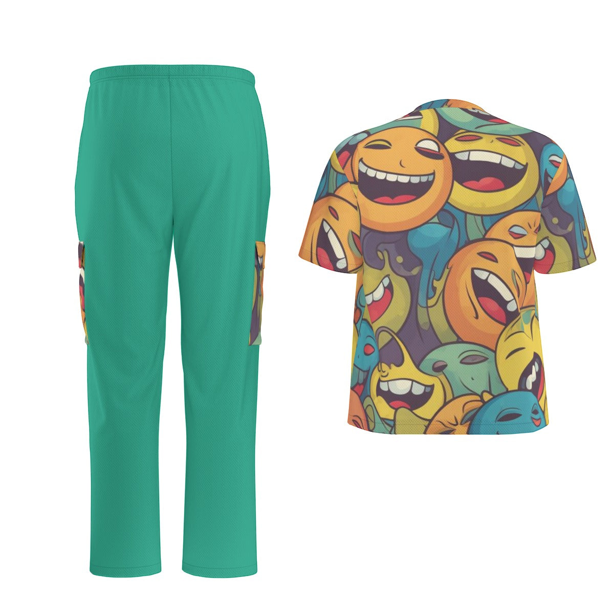 Unisex Scrub Set Birdseye Teal and Faces