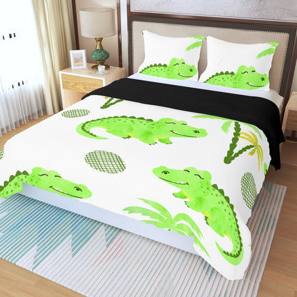 Three Piece Duvet Bedding Set Sleeping Alligator