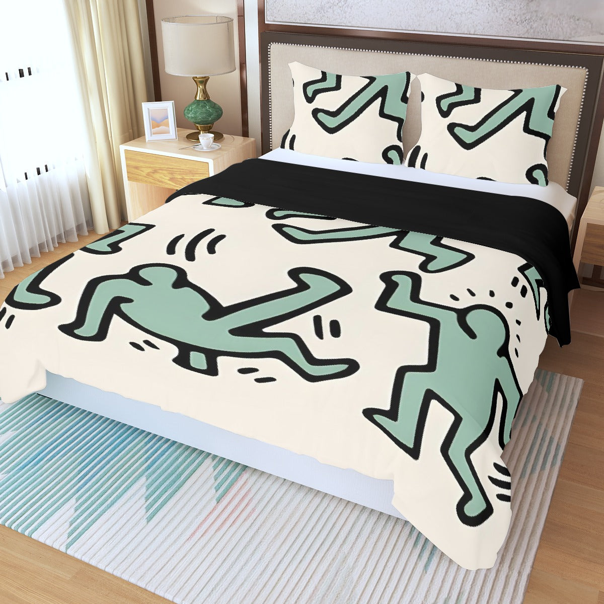 Three Piece Duvet Bedding Set Green Man