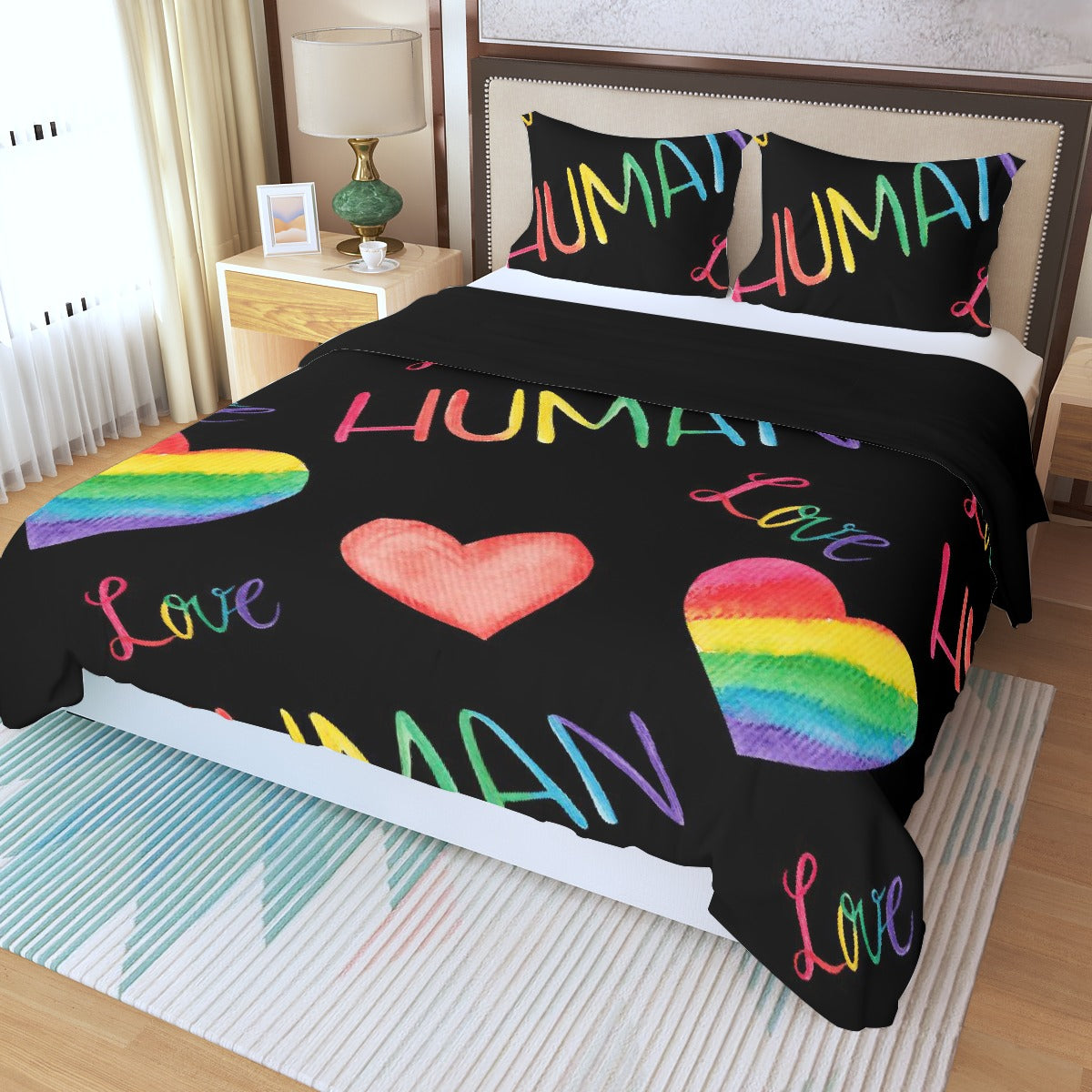 Three Piece Duvet Bedding Set Human Love