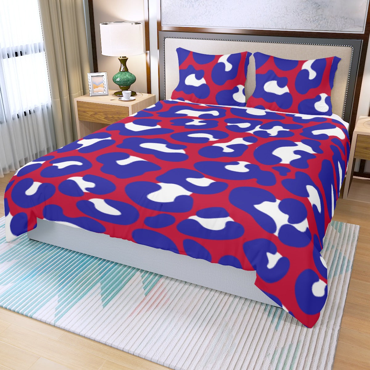 Three Piece Duvet Bedding Set Red White and Blue