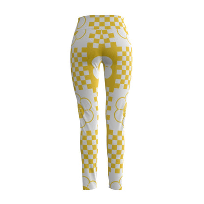 Women's High Waist Leggings | Side Stitch Closure "Yellow Flowers"