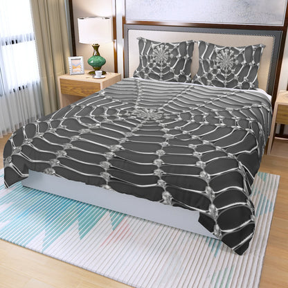 Three Piece Duvet Bedding Set Gray Web