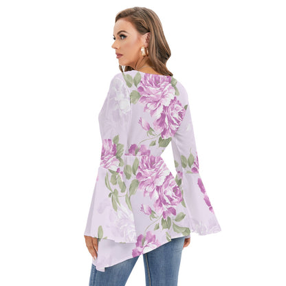 Women's V-neck Blouse With Flared Sleeves