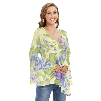 Women's V-neck Blouse With Flared Sleeves