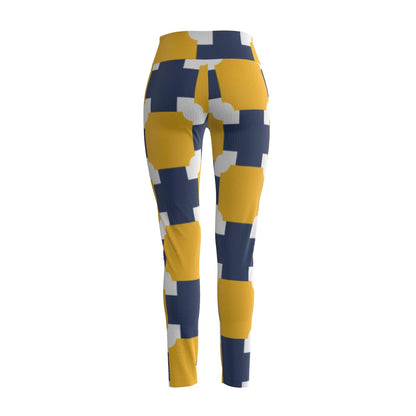 Women's High Waist Leggings | Side Stitch Closure "Blue and Yellow"