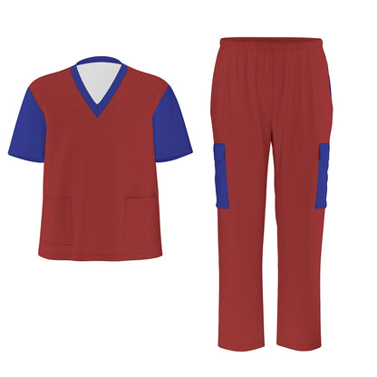 Unisex Scrub Set Birdseye Blue and Red