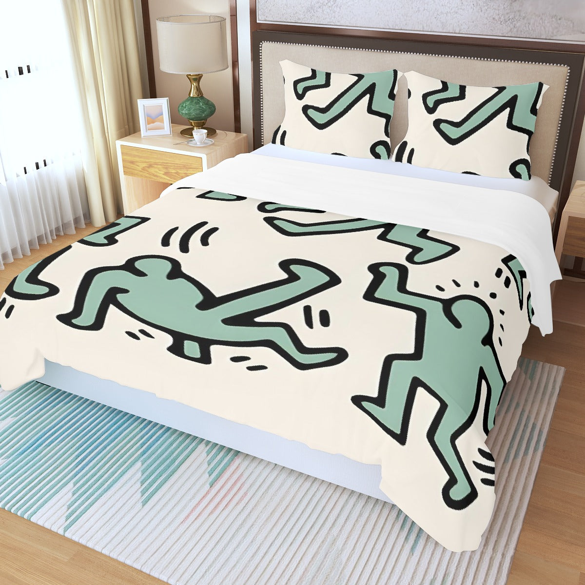 Three Piece Duvet Bedding Set Green Man