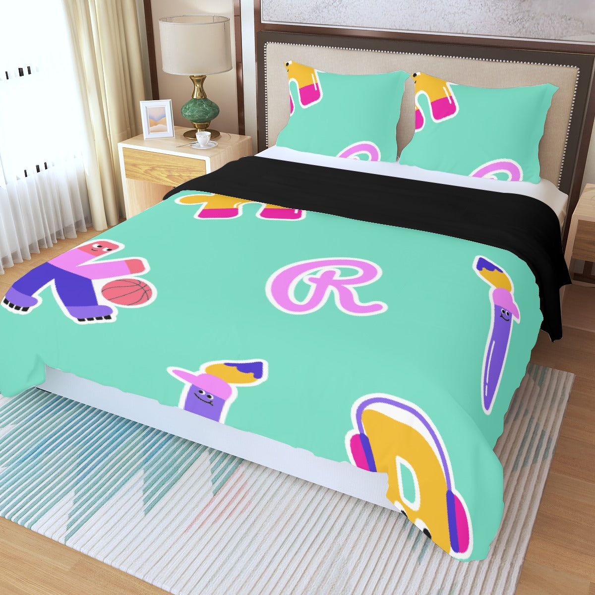 Three Piece Duvet Bedding Set Letters in Color