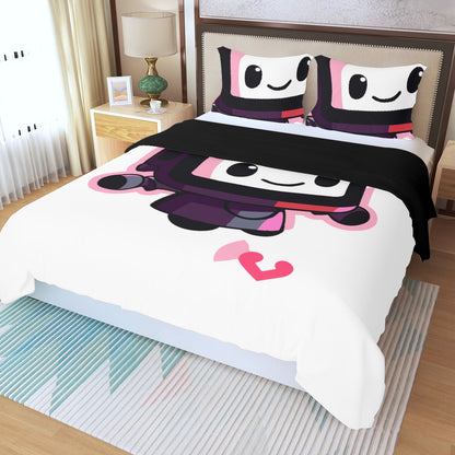 Three Piece Duvet Bedding Set Pink Robot