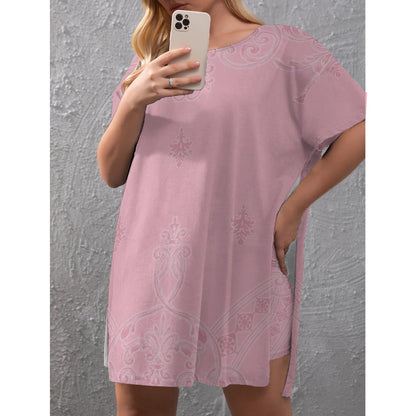 Women's Drop-Shoulder T-Shirt with Side Split and Shorts (Plus Size)