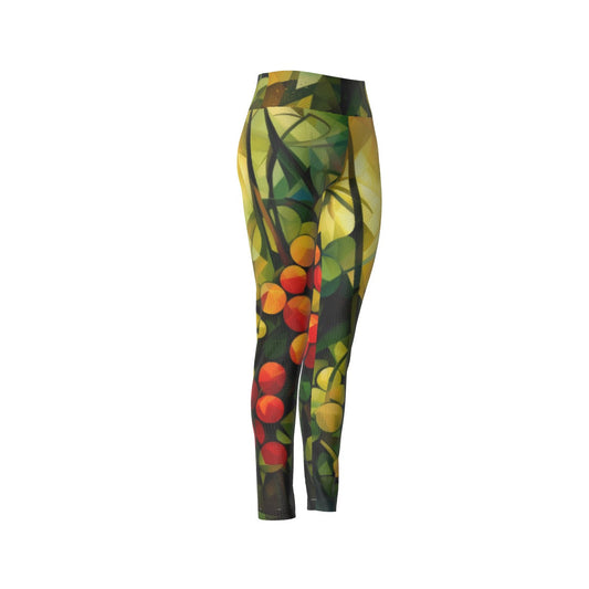 Women's High Waist Leggings | Side Stitch Closure "Cherries"