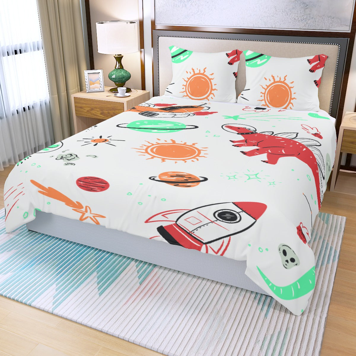 Three Piece Duvet Bedding Set Dino in Space