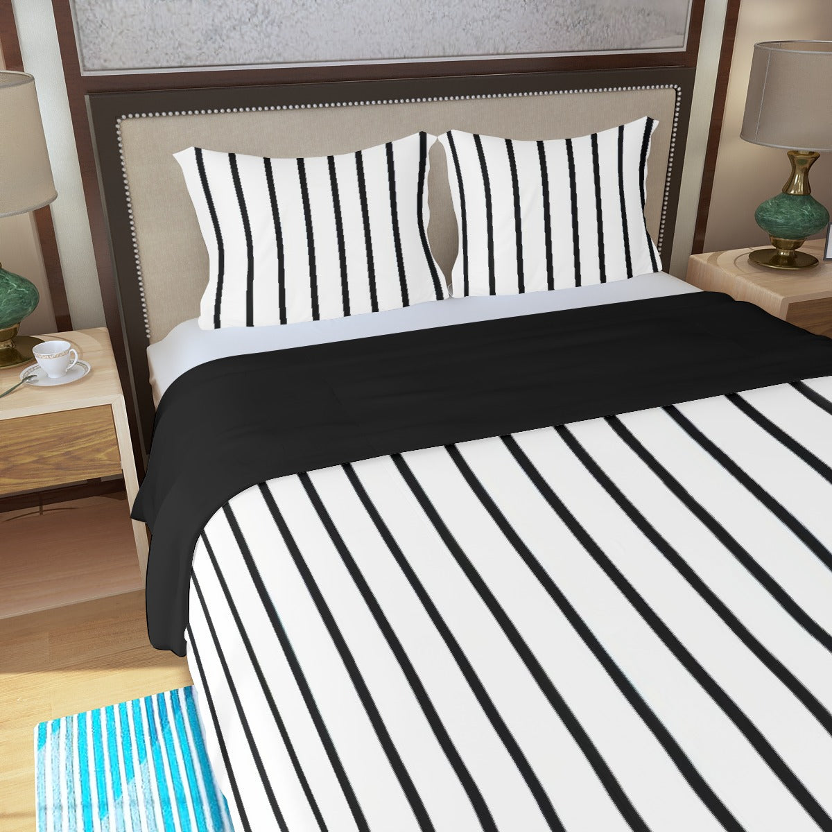 Three Piece Duvet Bedding Set White and Black Lines