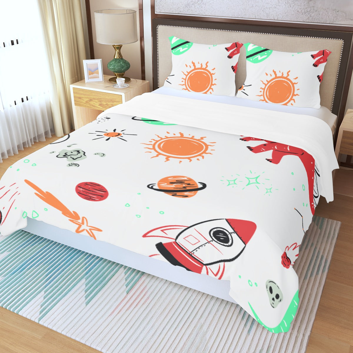 Three Piece Duvet Bedding Set Dino in Space