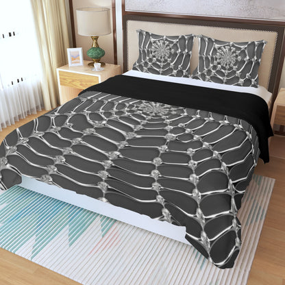 Three Piece Duvet Bedding Set Gray Web