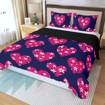 Three Piece Duvet Bedding Set Pink Hearts