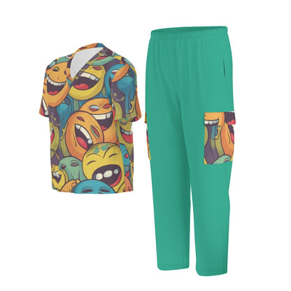 Unisex Scrub Set Birdseye Teal and Faces