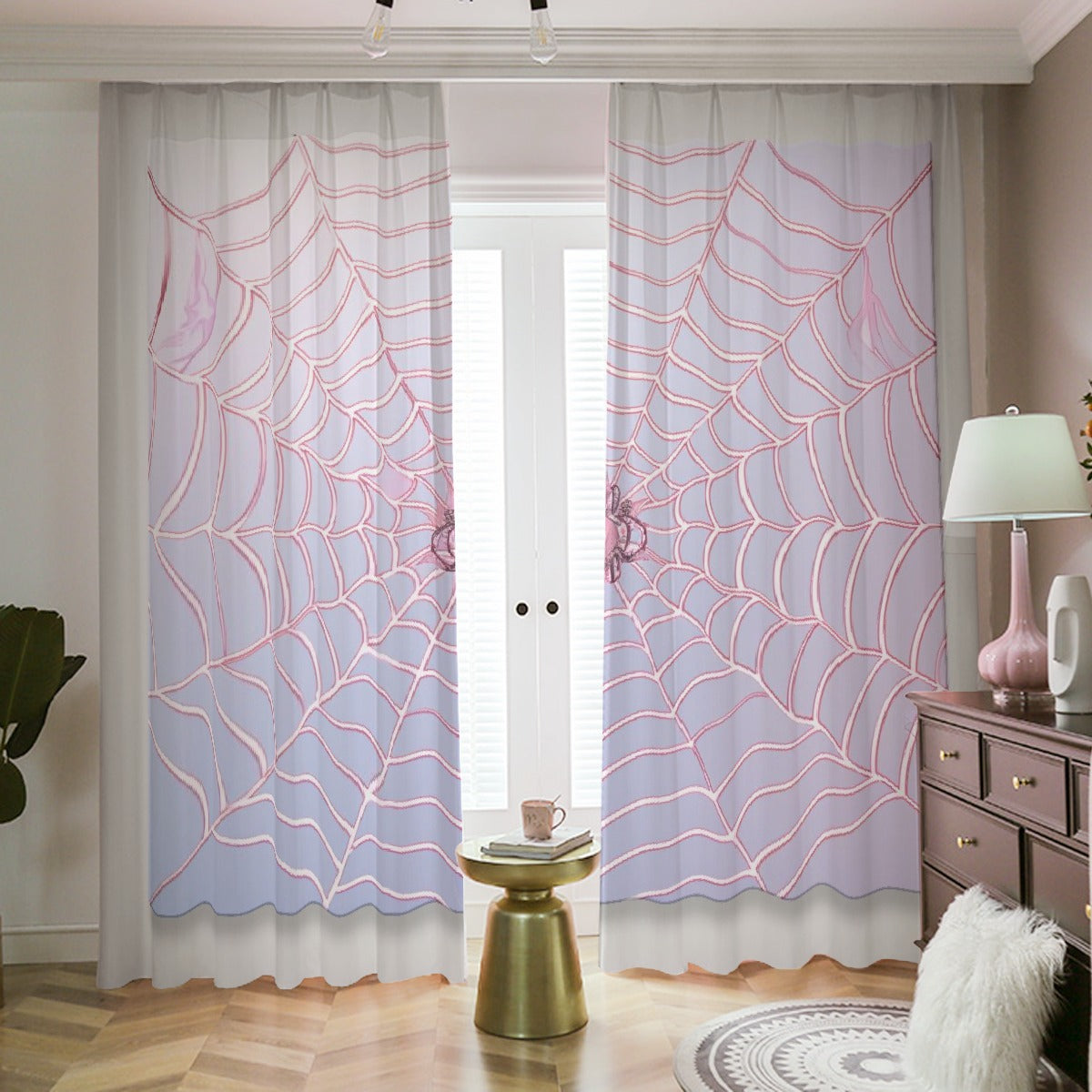 Blackout Curtains with Hooks Pink Web