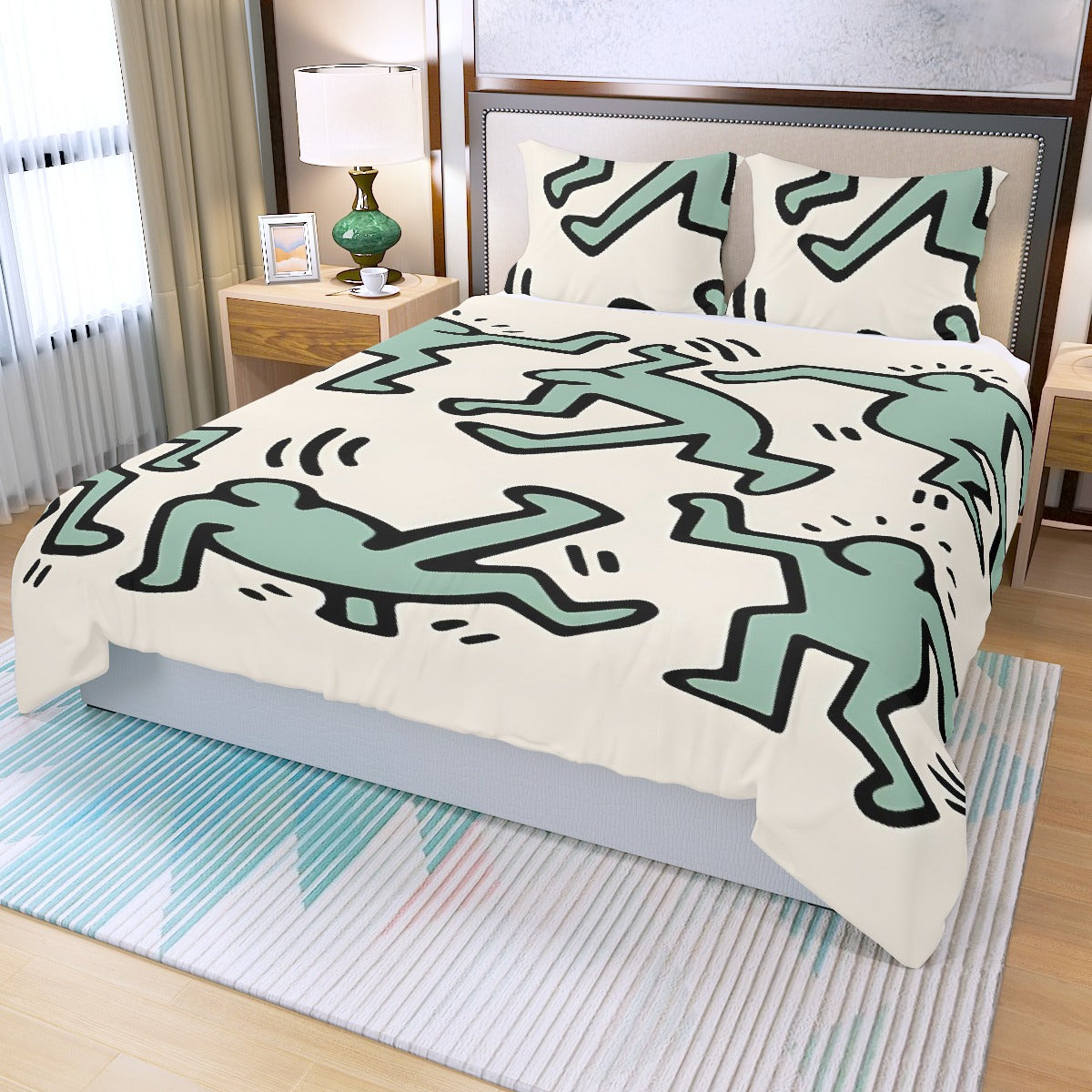 Three Piece Duvet Bedding Set Green Man