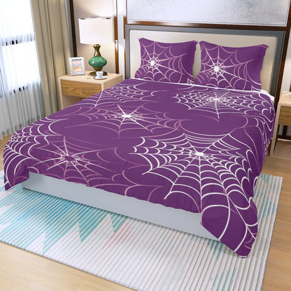 Three Piece Duvet Bedding Set Purple Web