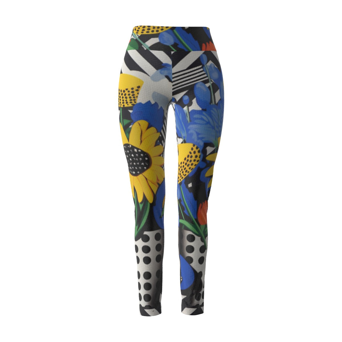 Women's High Waist Leggings | Side Stitch Closure Leggings "Sun Flowers"