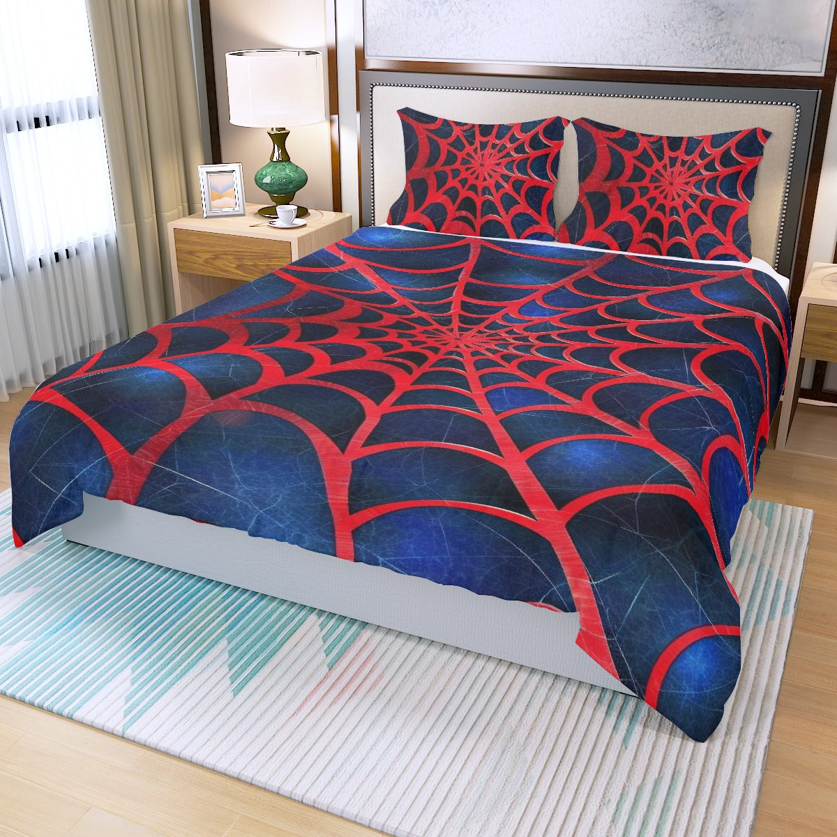 Three Piece Duvet Bedding Set Red Spider Web