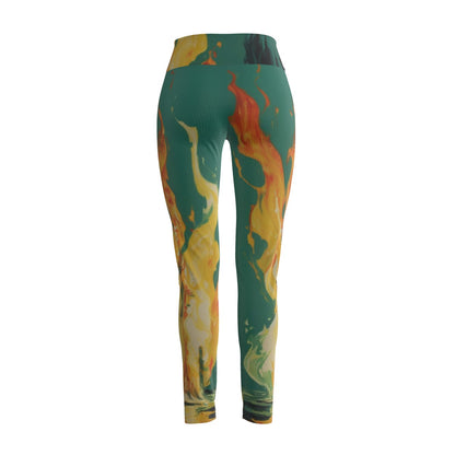 Women's High Waist Leggings | Side Stitch Closure "Green and Yellow"