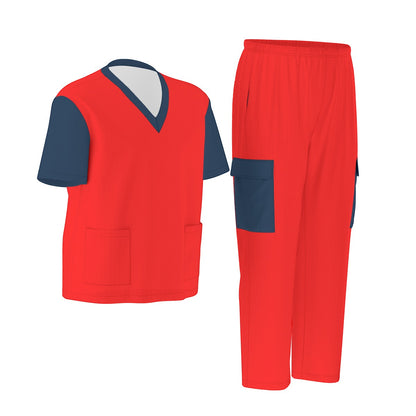 Unisex Scrub Set Birdseye Red and Blue