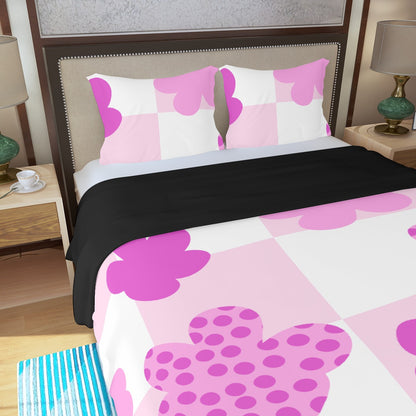 Three Piece Duvet Bedding Set Pink Flowers