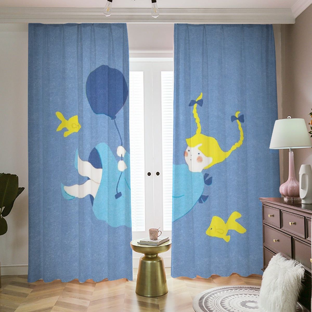 Blackout Curtains with Hooks Flying Girl