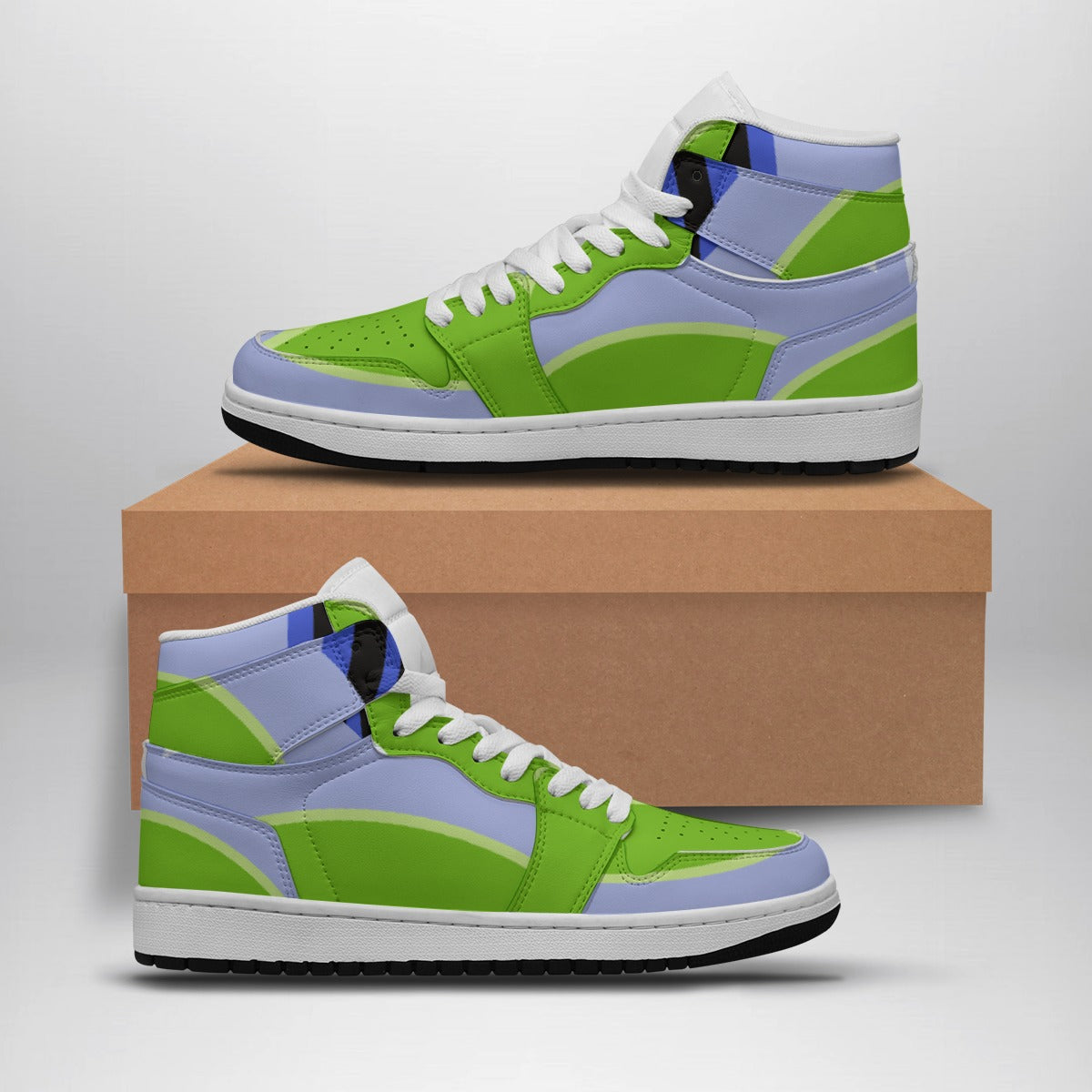 Women's Synthetic Leather Stitching Shoes "Green and Blue"