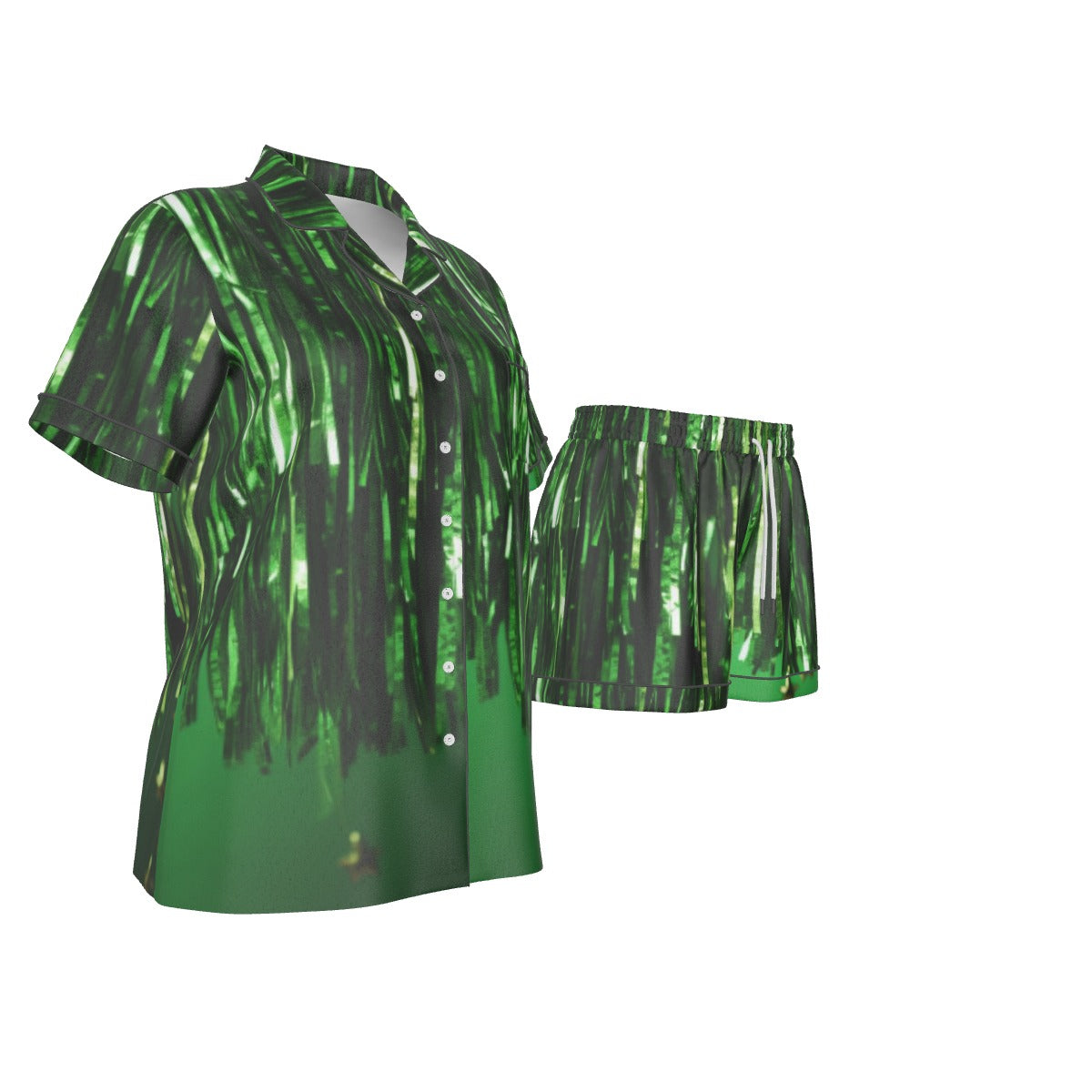 Holiday Print Women's Imitation Silk Pajama Set With Short Sleeve