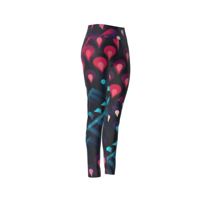 Women's High Waist Leggings | Side Stitch Closure Leggings "Pinks and Blues"