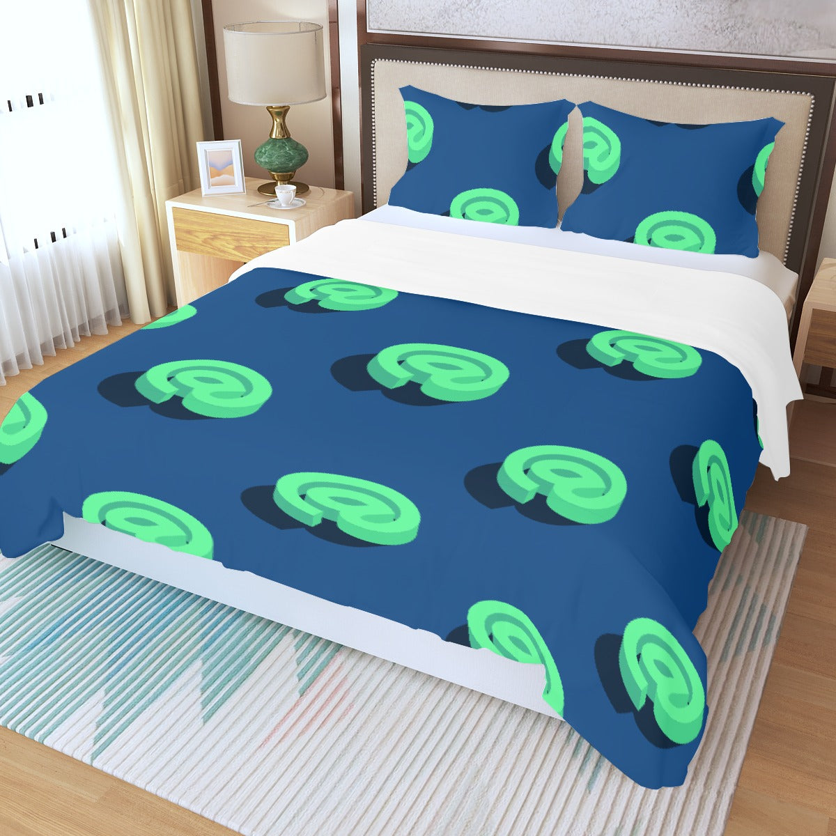 Three Piece Duvet Bedding Set Green and Blue