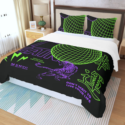 Three Piece Duvet Bedding Set Green and Purple