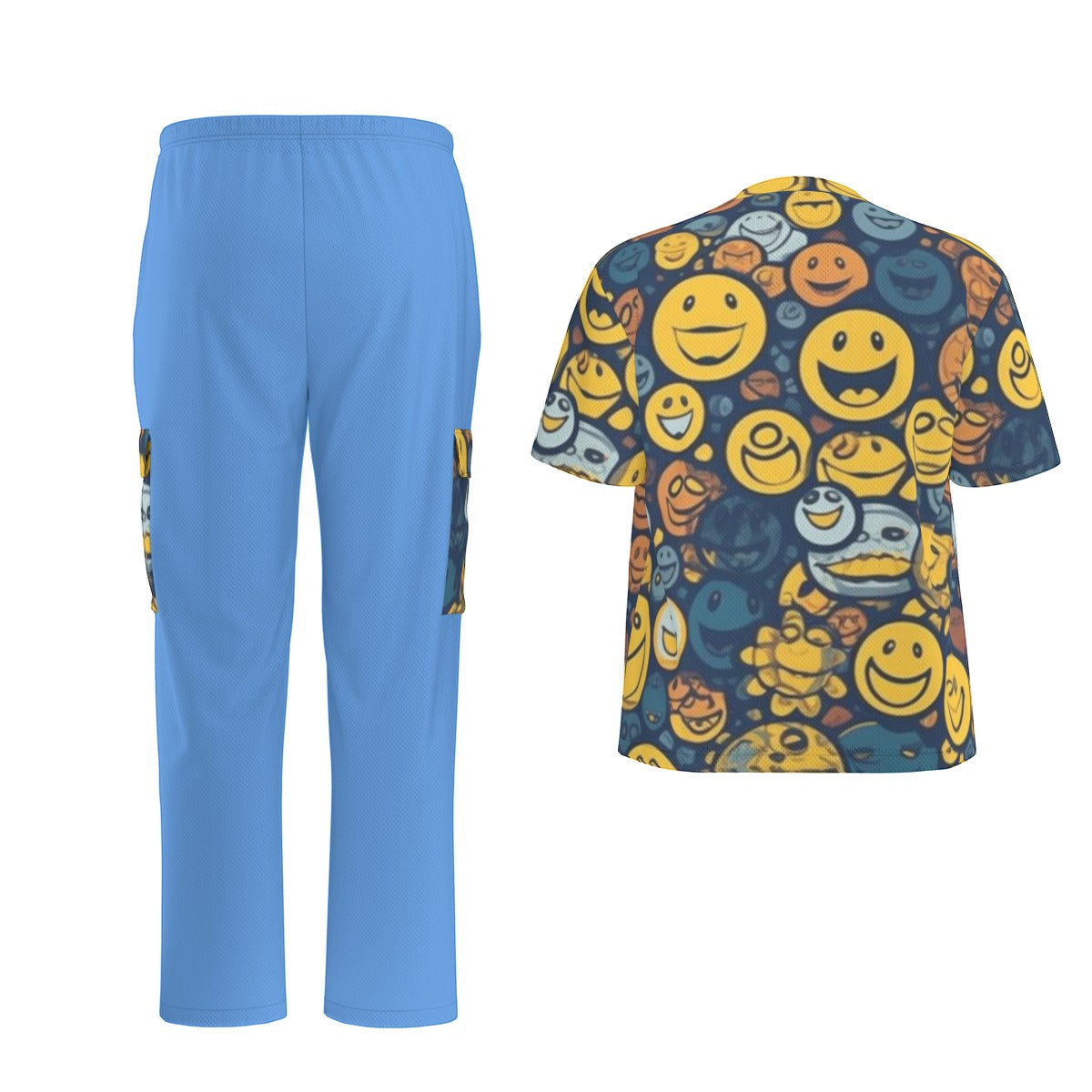 Unisex Scrub Set Birdseye Blue and Faces