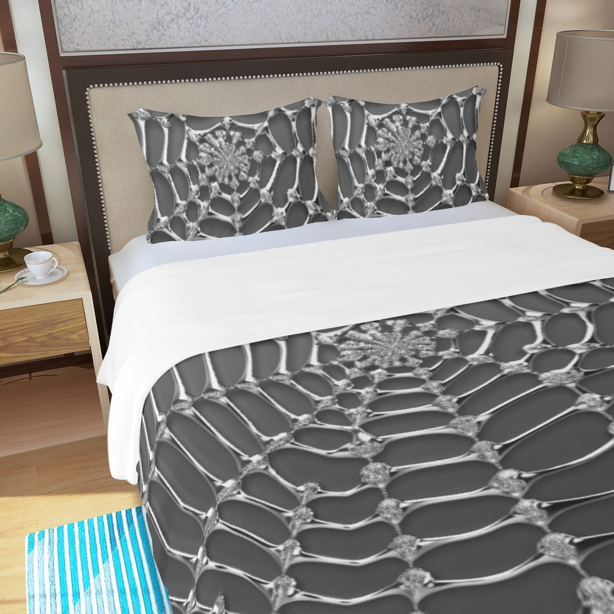 Three Piece Duvet Bedding Set Gray Web