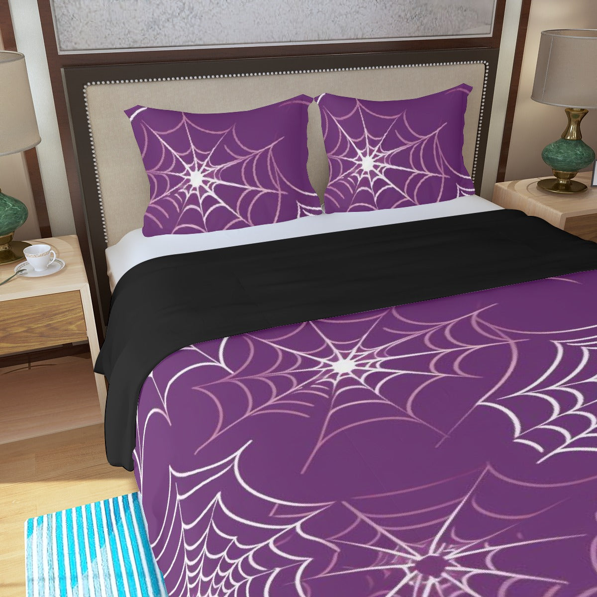 Three Piece Duvet Bedding Set Purple Web