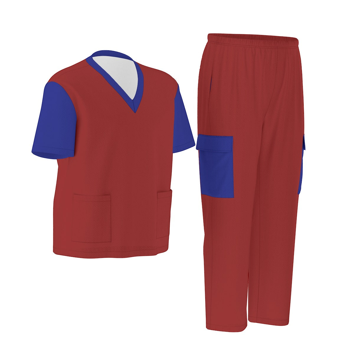 Unisex Scrub Set Birdseye Blue and Red