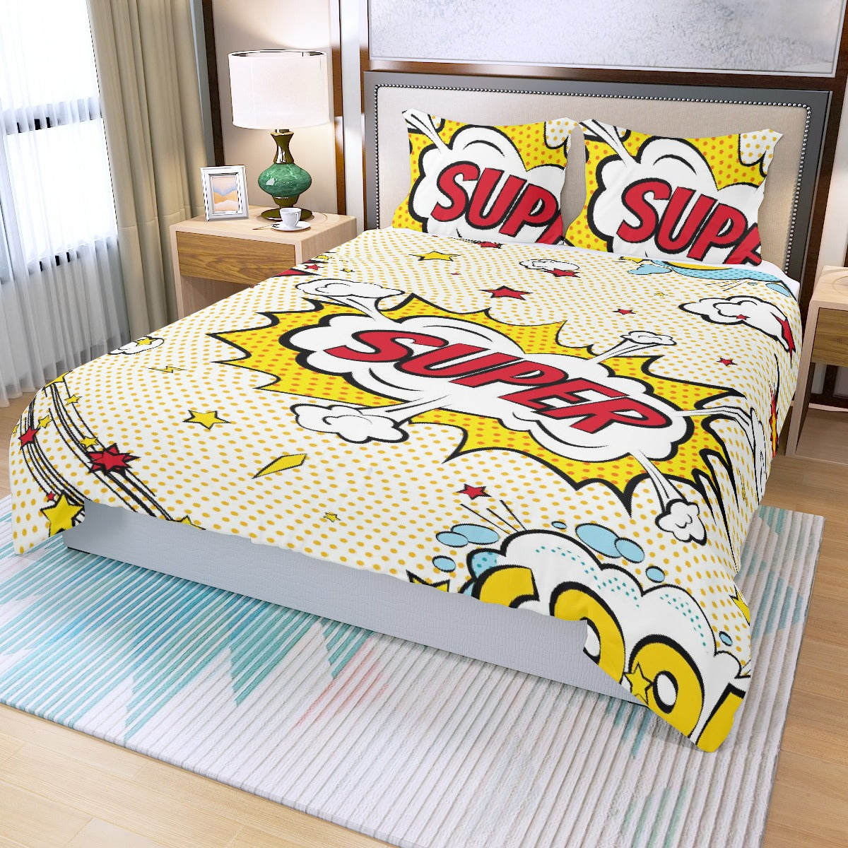 Three Piece Duvet Bedding Set Super Hero Words