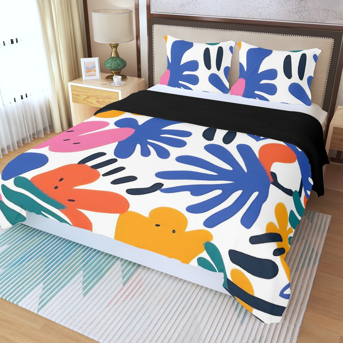 Three Piece Duvet Bedding Set Palm Leaves in Color