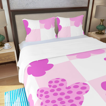 Three Piece Duvet Bedding Set Pink Flowers