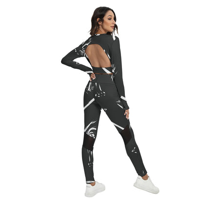 Women's Sport Set With Backless Top And Leggings "Black and White"