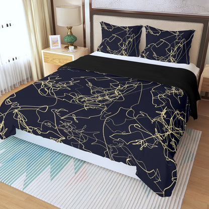 Three Piece Duvet Bedding Set Black and Gold