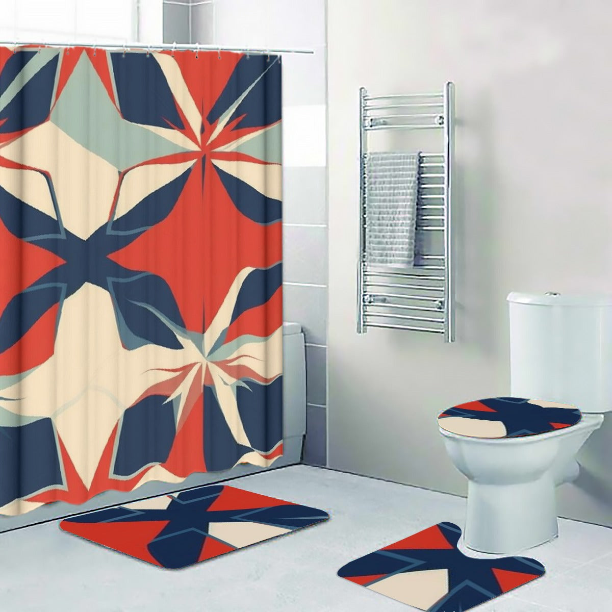 Four-piece Bathroom Red, White and Navy