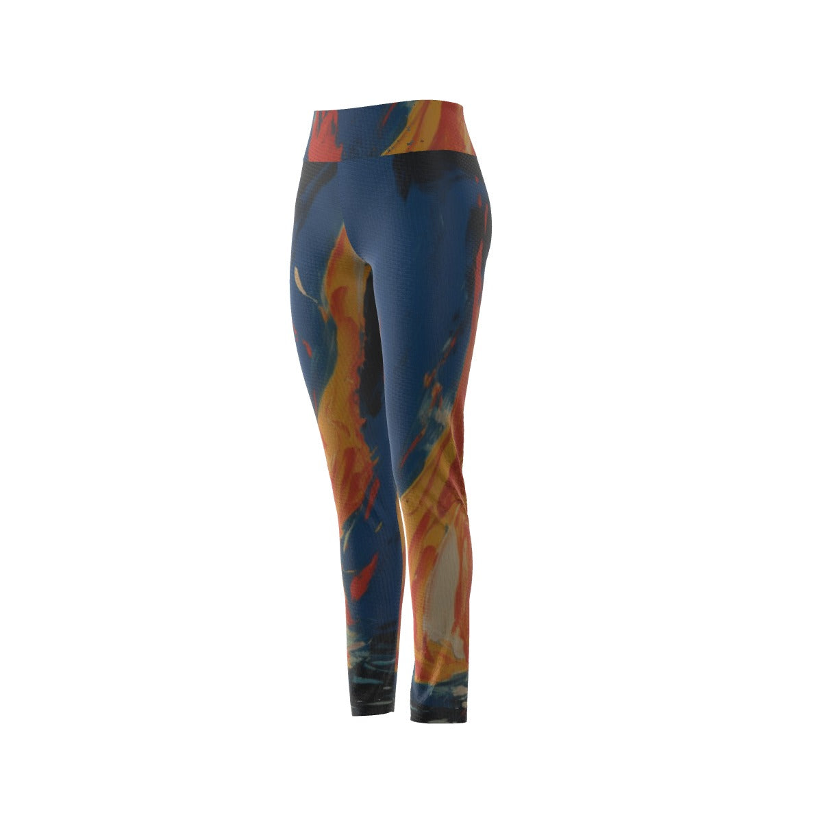 Women's High Waist Leggings | Side Stitch Closure "Fire Blue and Orange"