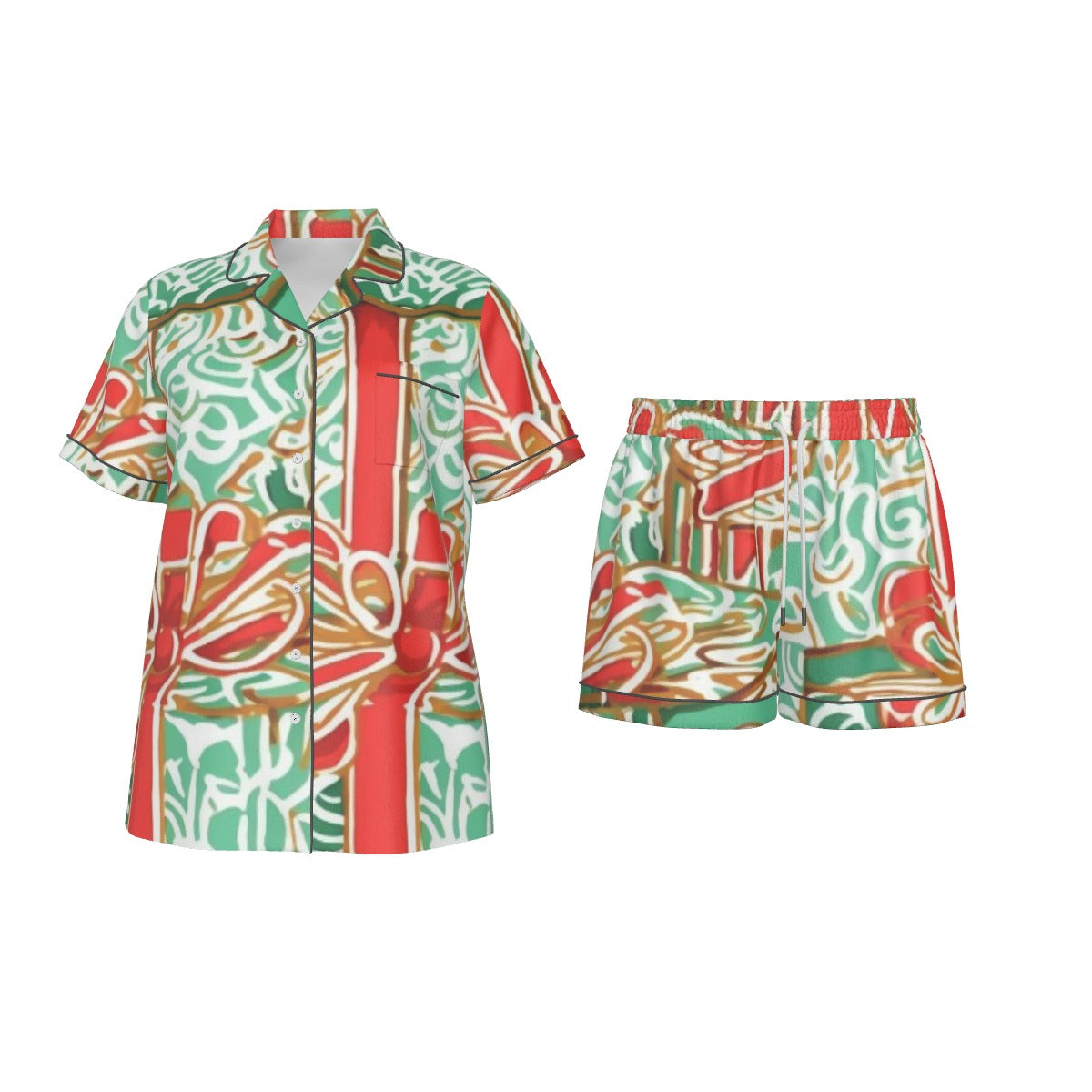 Holiday  Women's Imitation Silk Pajama Set With Short Sleeve