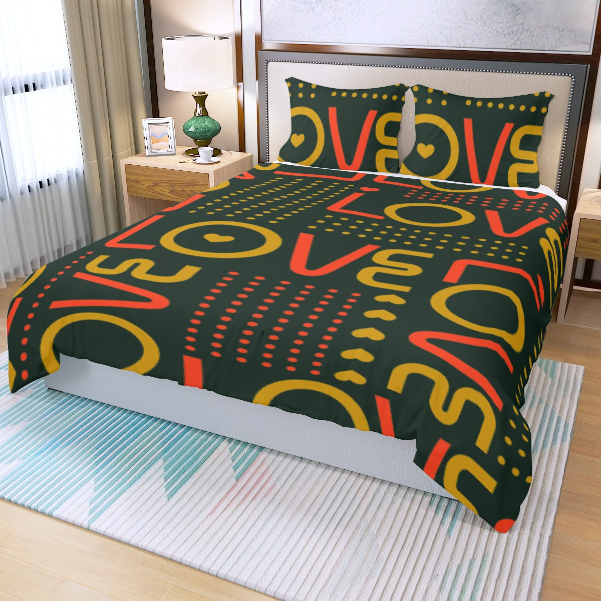 Three Piece Duvet Bedding Set Love