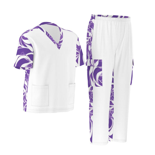 Unisex Scrub Set Birdseye Purple Lines